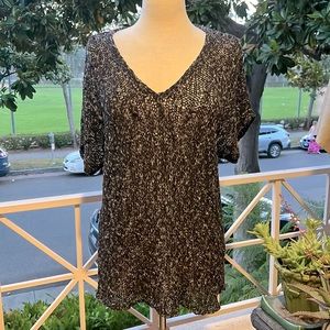 Eileen Fisher gray and black Open Knit Sweater L